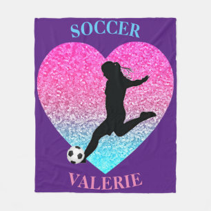 Soccer Girls Fleece Blanket w/ Personalised Name