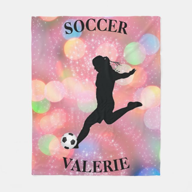 Soccer Girls Fleece Blanket w/ Personalised Name (Front)