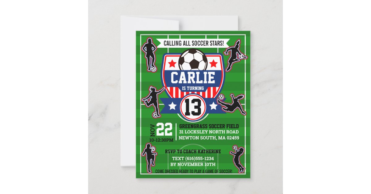 Soccer Girls Football Field Birthday Party Invitation Zazzle