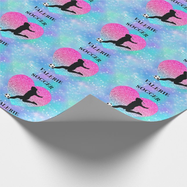 Soccer Girls Heart Winter Spirit  Wrapping Paper (Corner)