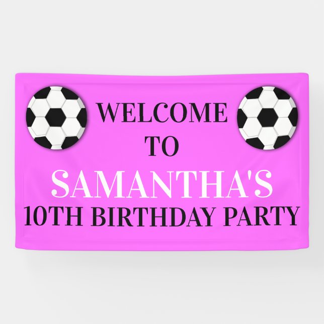Soccer girls pink birthday wall banner (Horizontal)
