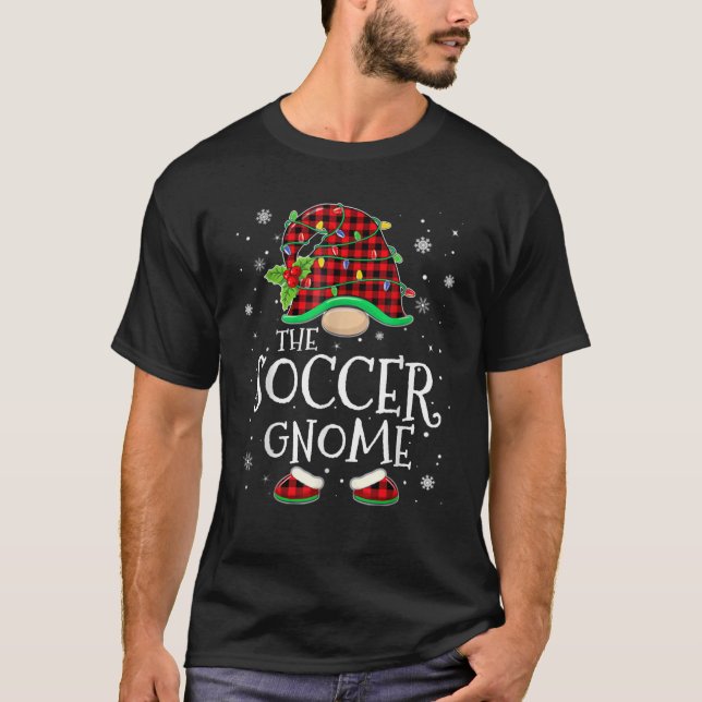 Soccer Gnome Red Plaid Matching Family Christmas P T-Shirt (Front)
