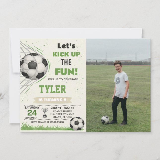 Soccer Goal Birthday Invitation with photo (Front)