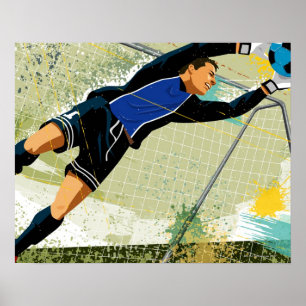 Soccer goalie blocking ball poster