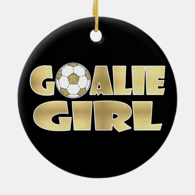 Soccer Goalie Girl Gold Ceramic Tree Decoration (Back)