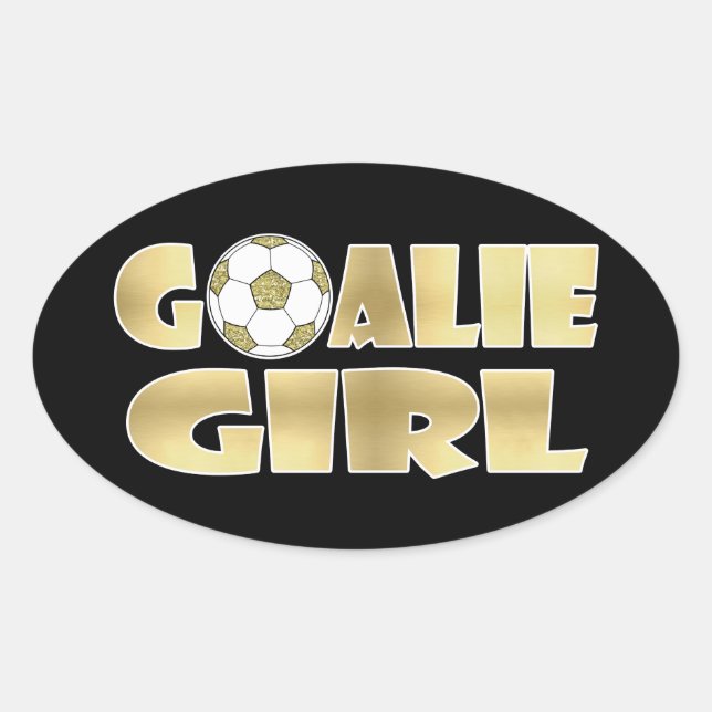 Soccer Goalie Girl Gold Oval Sticker (Front)