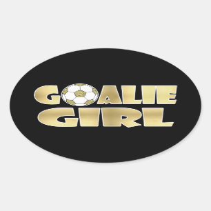 Soccer Goalie Girl Gold Oval Sticker