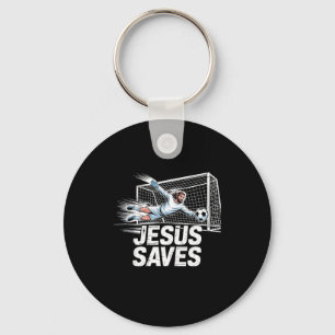 Soccer Goalie Goalkeeper Jesus Saves Christian Soc Key Ring