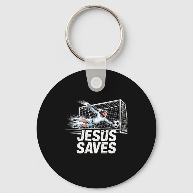 Soccer Goalie Goalkeeper Jesus Saves Christian Soc Key Ring (Front)