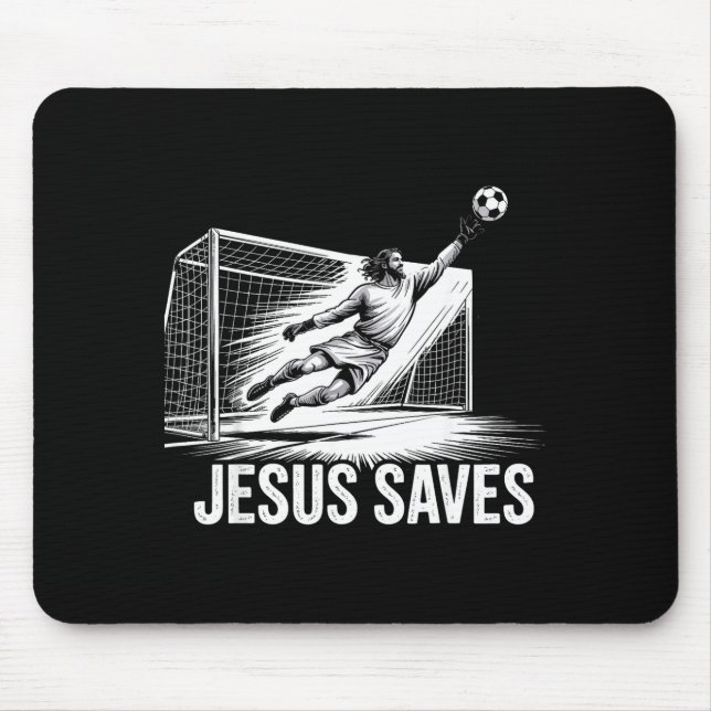Soccer Goalie Goalkeeper Jesus Saves Christian Soc Mouse Mat (Front)