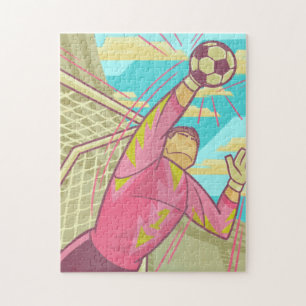Soccer Goalie Goalkeeper Keeper Retro Illustration Jigsaw Puzzle