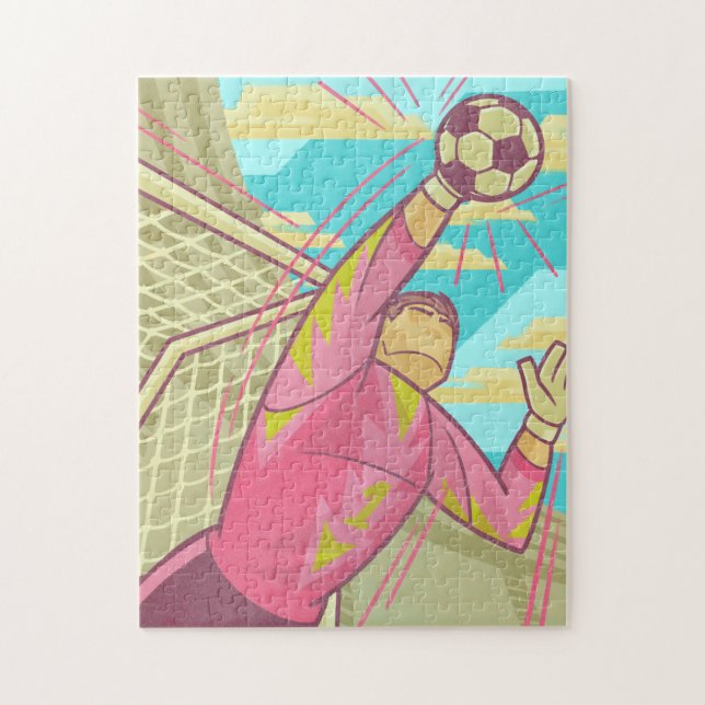 Soccer Goalie Goalkeeper Keeper Retro Illustration Jigsaw Puzzle (Vertical)