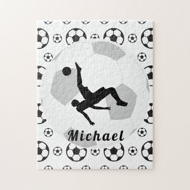 Soccer Goalie Keeper Black & White Player's Name   Jigsaw Puzzle (Vertical)
