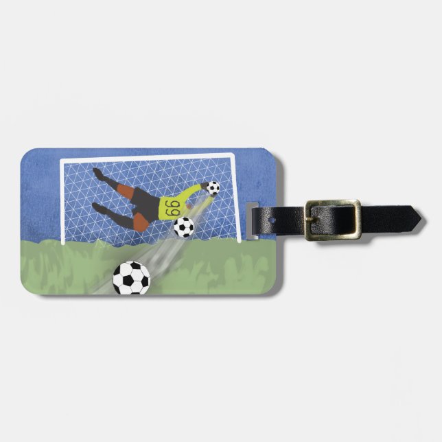 Soccer Goalkeeper Drawing Gym Bag Luggage Tag (Front Horizontal)