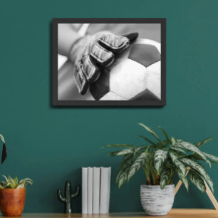 Soccer Goalkeeper Gloves Black Minimalist Photo Poster
