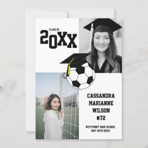 Soccer Graduation Sports Black White Announcement