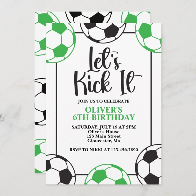 Soccer Green and Black Birthday Invitation (Front/Back)