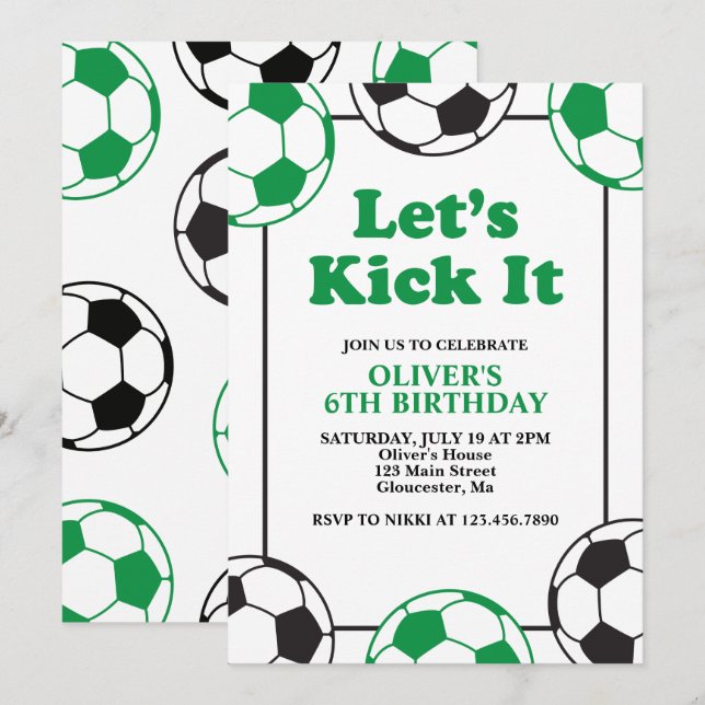 Soccer Green and Black Birthday Invitation (Front/Back)