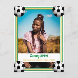 Soccer Green & Gold Graduation Announcement Postcard