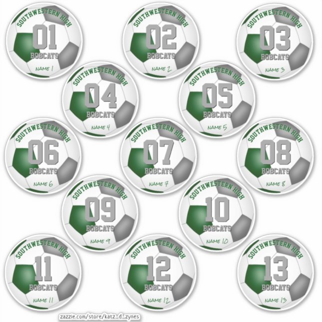 soccer green grey team colours gifts set of 13 (Front)