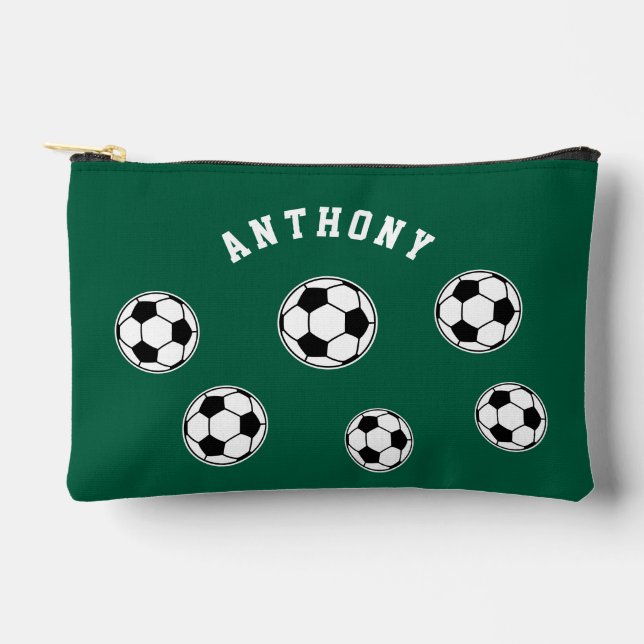 Soccer Green Personalised Kids Back to School Accessory Pouch (Front)