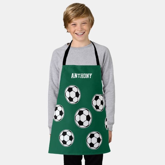Soccer Green Personalised Kids Back to School Apron (Worn)