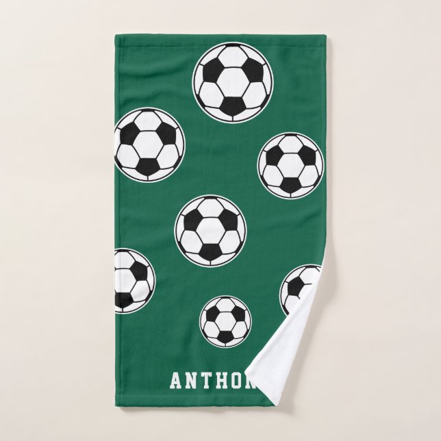 Soccer Green Personalised Kids Back to School Hand Towel (Hand Towel)
