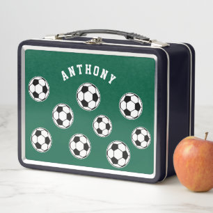 Soccer Green Personalised Kids Back to School Metal Lunch Box