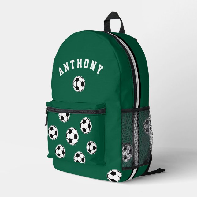 Soccer Green Personalised Kids Back to School Printed Backpack (Back Corner Right)