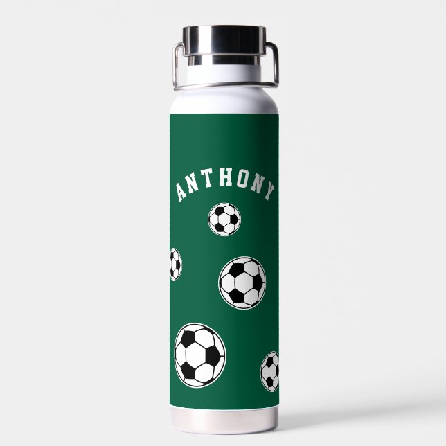 Soccer Green Personalised Kids Back to School Water Bottle (Back)