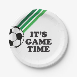 Soccer Green Stripes Game Time Birthday Paper Plate