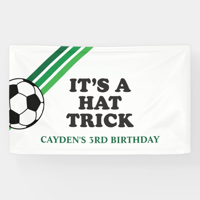 Soccer Green Stripes Hat Trick 3rd Birthday Banner (Horizontal)