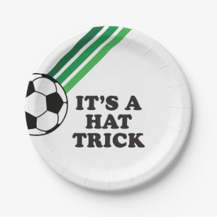 Soccer Green Stripes Hat Trick 3rd Birthday Paper Plate