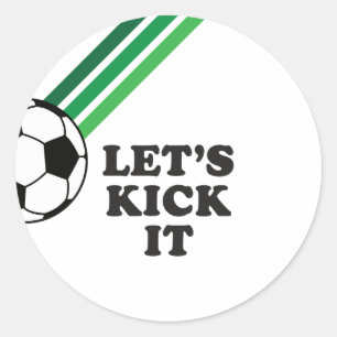 Soccer Green Stripes Let's Kick It Birthday Classic Round Sticker