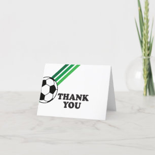 Soccer Green Stripes Let's Kick It Birthday Thank You Card