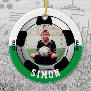 Soccer Green White Team Colours Ceramic Tree Decoration