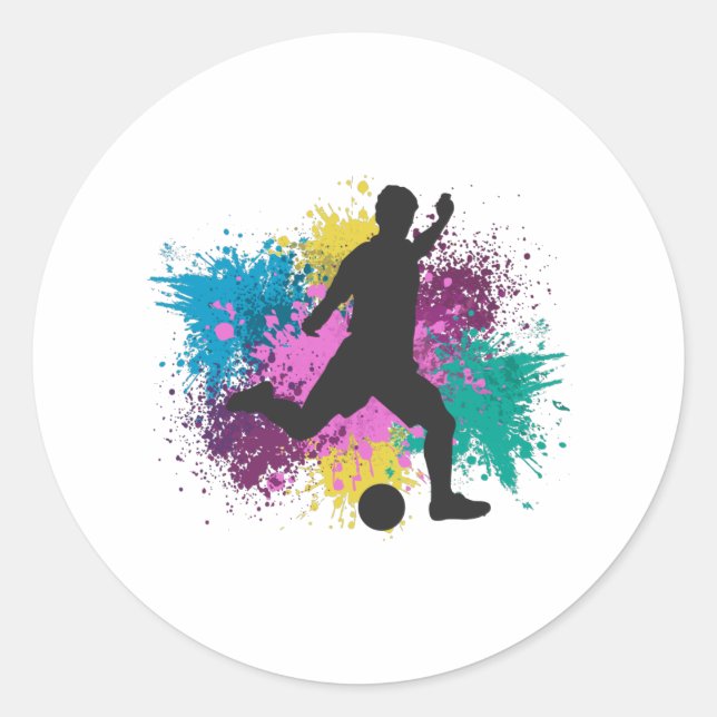 Soccer Grungy Colour Splashes Classic Round Sticker (Front)