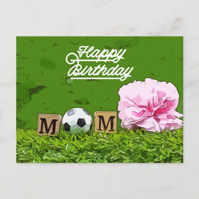 Soccer Happy Birthday soccer Mum with flower Postcard (Front)