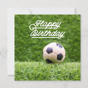 Soccer Happy Birthday with ball on green grass Card