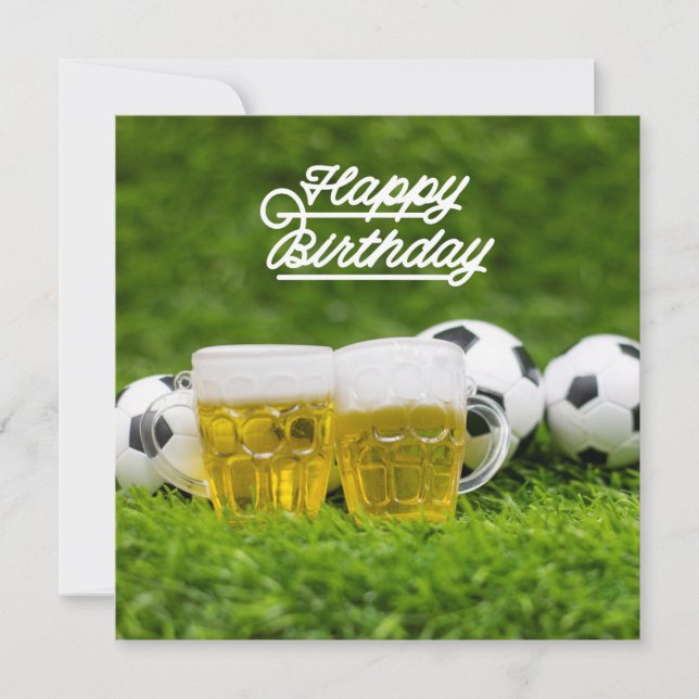 Soccer Happy Birthday with Beer and balls on green Card (Front)