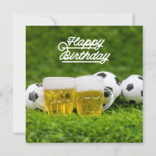 Soccer Happy Birthday with Beer and balls on green Card