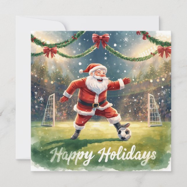 Soccer happy   Holidays Santa Claus Christmas Holiday Card (Front)