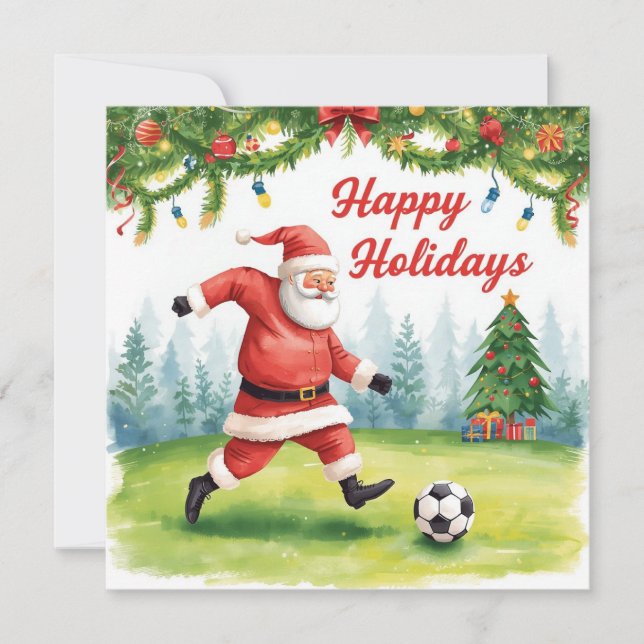 Soccer happy   Holidays Santa Claus Christmas Holiday Card (Front)