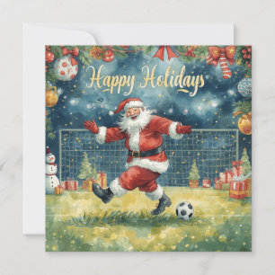 Soccer happy Holidays Santa Claus Christmas Holiday Card