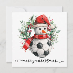 Soccer Happy Holidays Snowman Christmas wreath Holiday Card