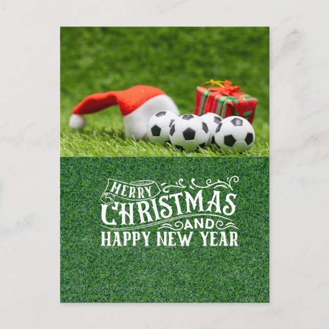 Soccer Happy Holidays with Santa hat Christmas  Holiday Postcard (Front)