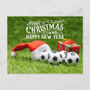 Soccer Happy Holidays with Santa hat Christmas  Holiday Postcard