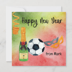 Soccer Happy New Year with Ball and Champagne  Holiday Card