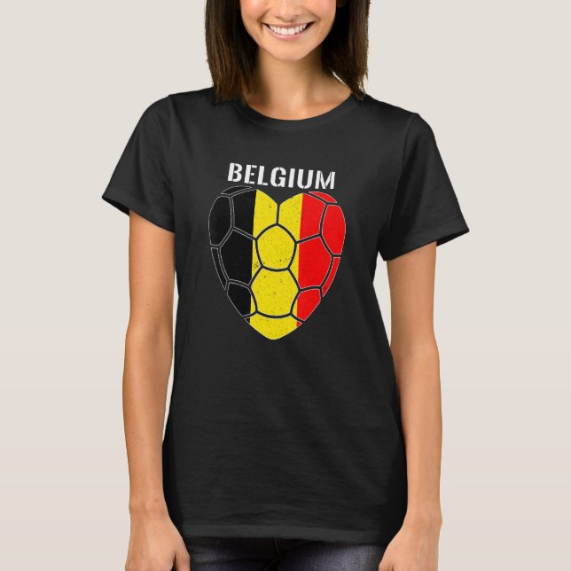 Soccer Heart Belgian Flag Belgium Football Lovers T-Shirt (Front)