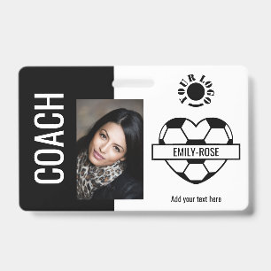 Soccer Heart Photo Logo Barcode Template Coach ID Badge